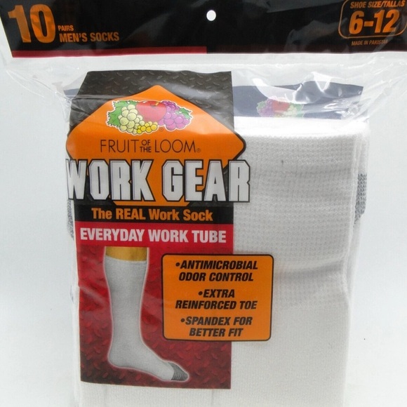 10pr Mens White Over Calf Tube Socks 6-12 Fruit of the Loom Heavy Duty Work Gear - Picture 1 of 4